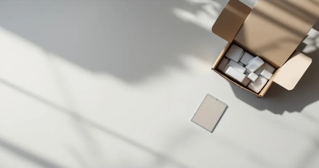 A graded card in a slab beside an opened shipping box
